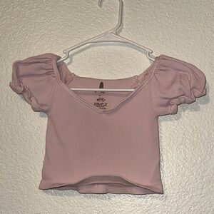 Free People Movement Ribbed Pink Puff Sleeve Women's Top